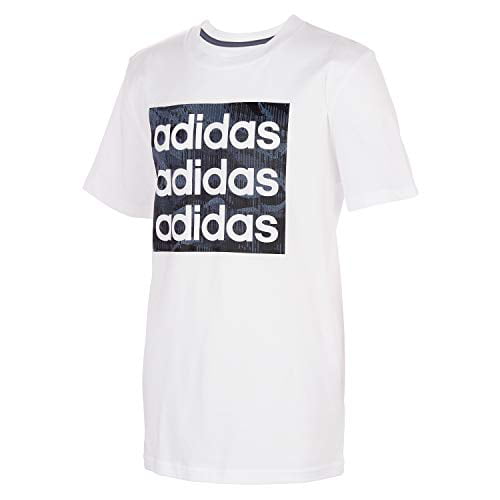 adidas Boys' Big Short Sleeve Cotton Jersey Logo T-Shirt Tee, Core Camo White, Large
