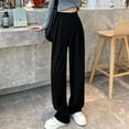 thumbnail image 3 of Lohuatrd Women Suit Pants Straight Wide Leg Loose High Waist Solid Color Formal OL Commute Full Length Fasten Tape Adjustable Waist Lady Formal Trousers, 3 of 8