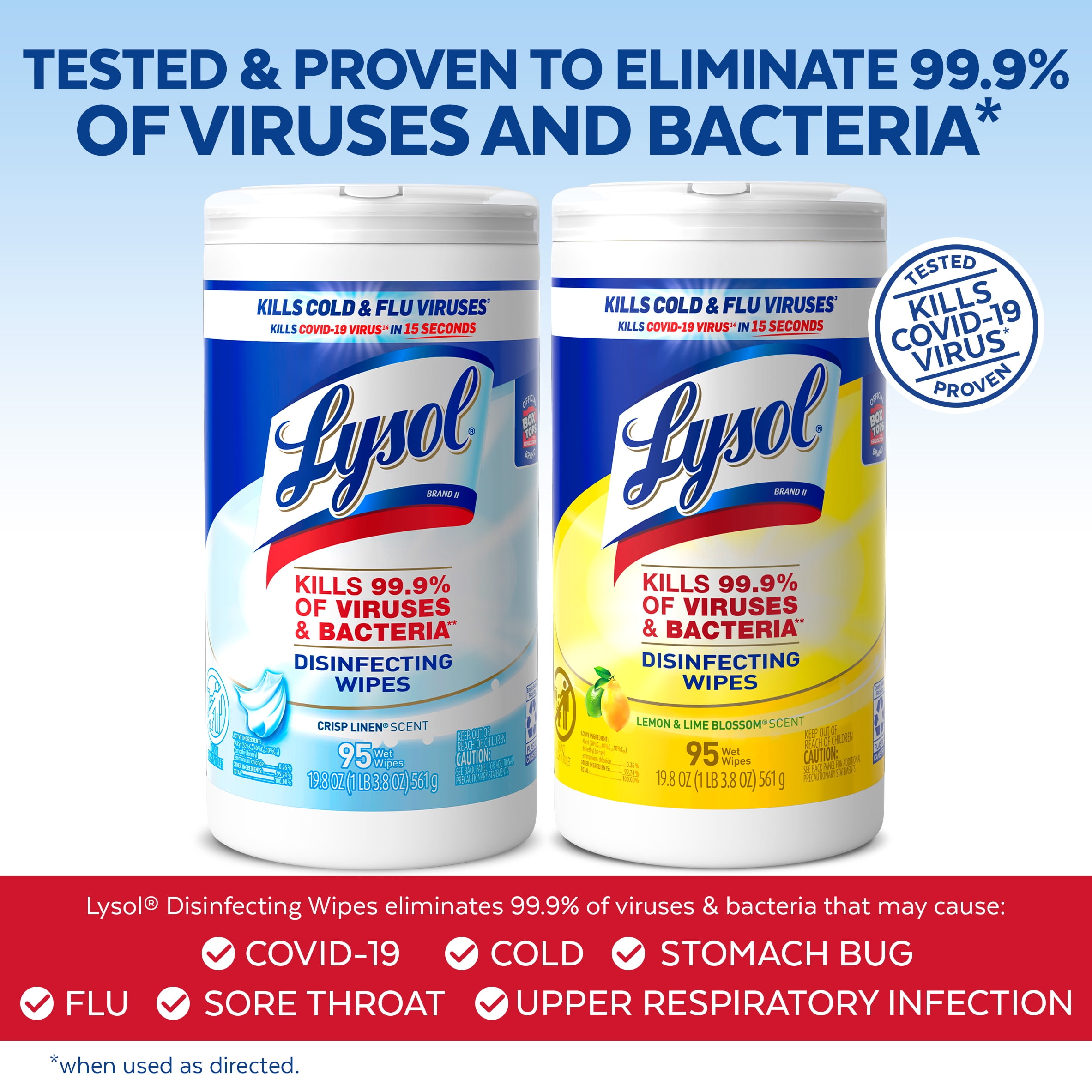 Lysol Disinfectant Wipes Bundle, Multi-Surface Antibacterial Cleaning Wipes, For Disinfecting & Cleaning, contains x2 Lemon & Lime Blossom (95ct) and x2 Crisp Linen (95ct)