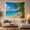 Leaning Palm Beach, variant on Ocean Waves Tropical with Beach Tall Palm Tree, Mystical Fantasy for Space Lovers, Galaxy Room Decor, Mother'S Day Gift, Tapestry Wall Hanging for Bedroom and Dorm