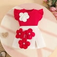 thumbnail image 2 of Xudanell Newborn Girl Clothes Flower Applique Ruffle Shorts Sleeve Top Birthday Outfit and Floral Short Skirts Trendy Red 18-24 Months, 2 of 9