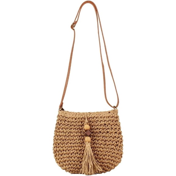 MMYGU Handwoven Straw Bag for Women Vacation Cute Shoulder Crossbody Purse with Tassels Summer Boho Beach Purse Clutch Handbag