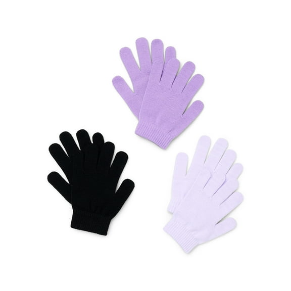Wonder Nation Girls Knit Gloves, 3-Pack