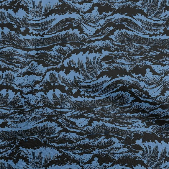oneOone Cotton Jersey Medium Blue Fabric Asian Japanese Wave Fabric For Sewing Printed Craft Fabric By The Yard 58 Inch Wide