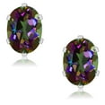 thumbnail image 2 of Gem Stone King 925 Sterling Silver Green Mystic Topaz Stud Earrings for Women Men (2.90 Cttw, Gemstone Birthstone, Oval 8X6MM), 2 of 5
