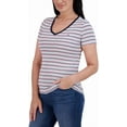 thumbnail image 2 of Tommy Hilfiger Womens Short Sleeve V-Neck T-Shirt Tee (White Stripe, Large), 2 of 3