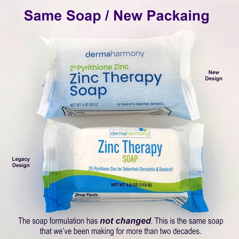 DermaHarmony 2% Pyrithione Zinc Soap Bar, 4 oz (3 Bars), Medicated