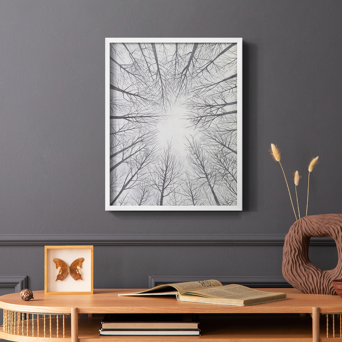 Deciduous Canopy II Framed Print in White Solid Wood Framed Print No Nail Hanging