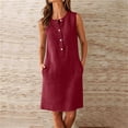 thumbnail image 3 of Titcea Summer Dresses for Women 2026, Solid Color Sleeveless Buttons Crew Neck Midi Dresses with Pockets, Hawaiian Beach Vacation Summer Casual Flowy Sundresses, 3 of 8