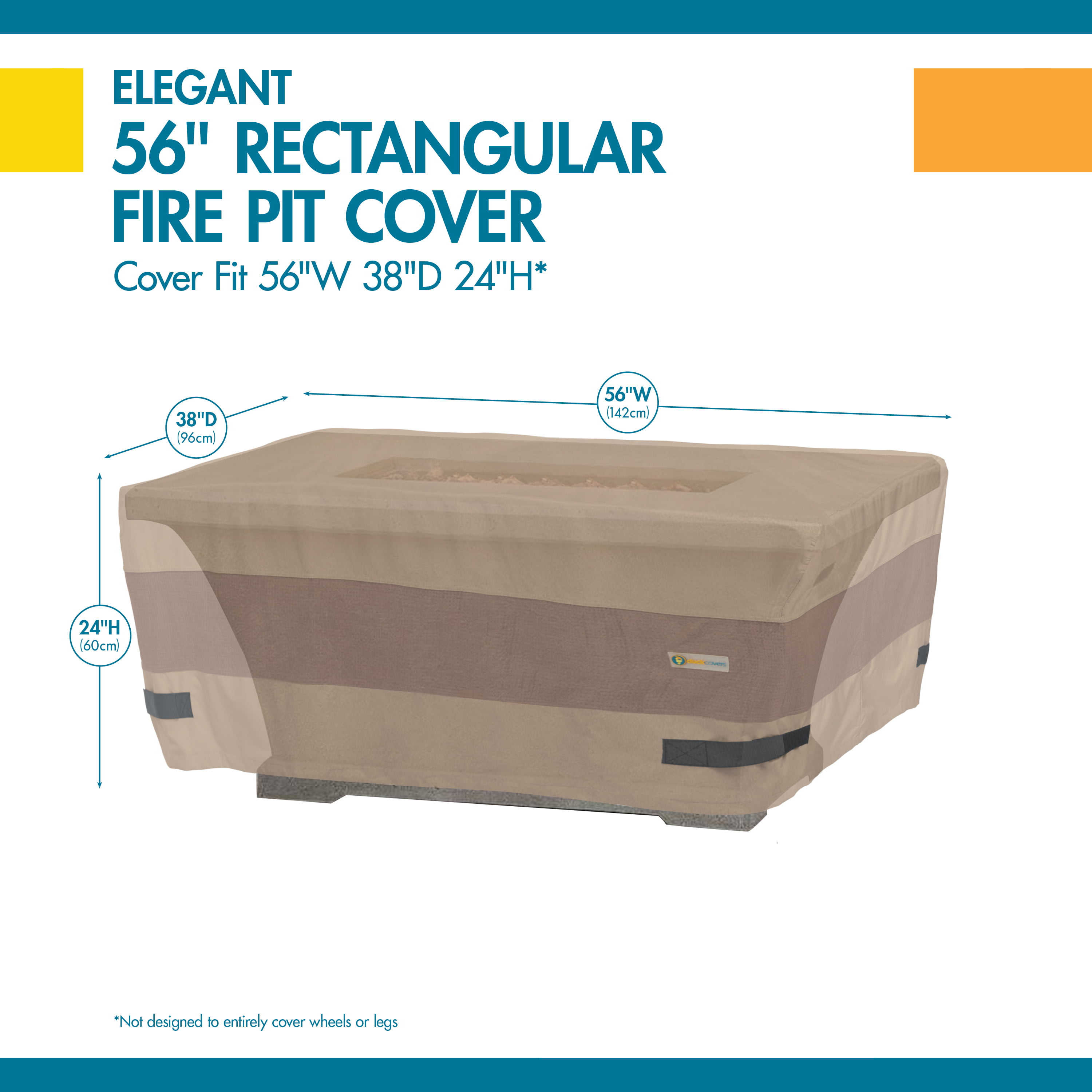56 L x 38 W x 24 H Duck Covers Elegant Rectangular Fire Pit Cover