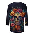 thumbnail image 4 of Guieoi Tops for Women Plus Size Womens Printed Round Neck Three Quarter Sleeve 3/4 Sleeve T-shirt Loose Top Long Sleeved Round Neck Top/shirt Multicolor Black*Friday/Cyber*Monday, 4 of 5