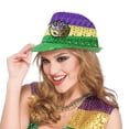thumbnail image 2 of LIZUOJUN Mardi Gras Sequin Fedora Hat Purple, Gold, Green Trilby with Mask Applique Carnival Party Costume Accessory for Men & Women G A, 2 of 5