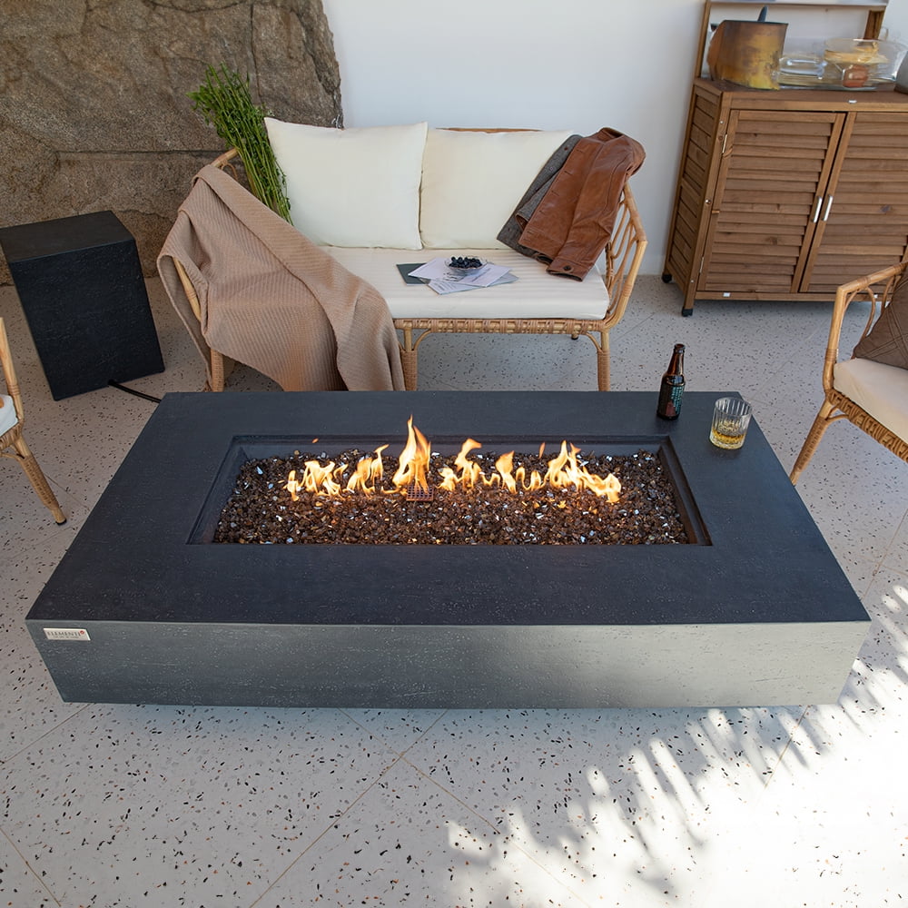 Elementi Plus Positano Natural Gas Fire Pit for Outside Outdoor Fire Pit Table Smokeless Firepit Concrete Rectangular Fire Table Patio Heater Fireplace 60000 BTUs - Dark Grey, 60 x 31.9 Inches