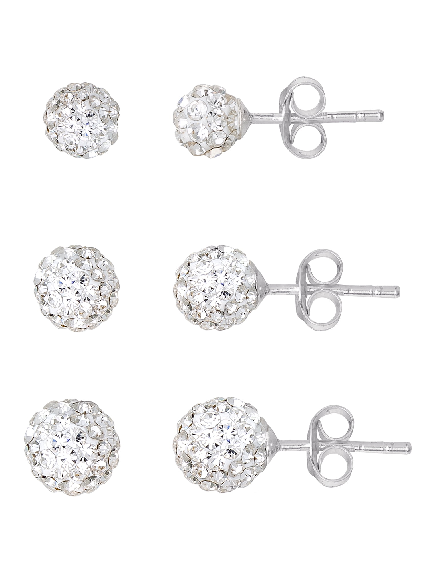 Brilliance Women's Sterling Silver Crystal Ball Stud Earring 3-Piece Set