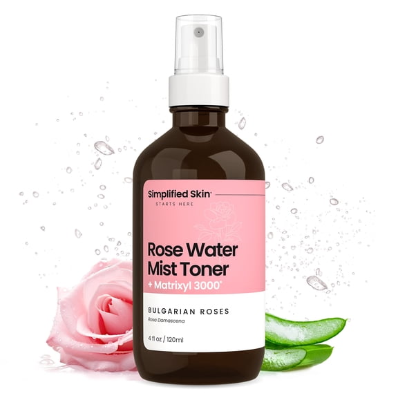 Simplified Skin Rose Water Mist Toner with Glycerin & Hyaluronic Acid – Hydrating & Refreshing Facial Toner for All Skin Types – 4 fl oz