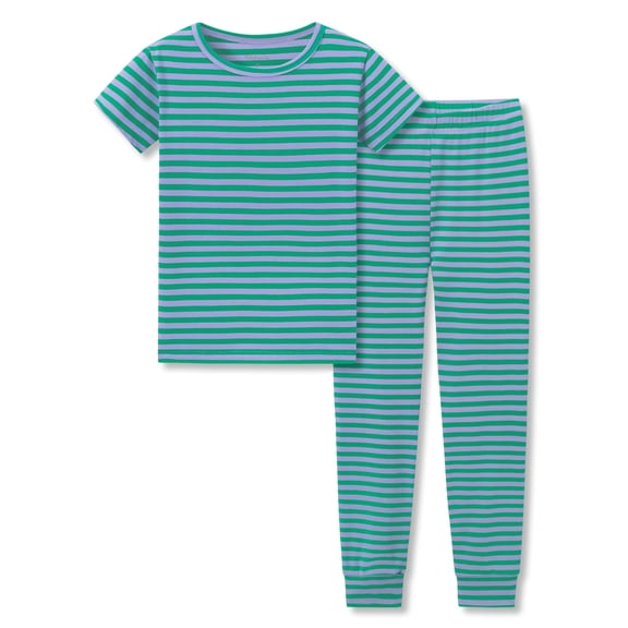 Topgal Unisex Toddler Boys & Girls Snug-Fit Pajamas - 2 PC Violet & Green Stripes Pull-On Kids Sleepwear Set Size 10