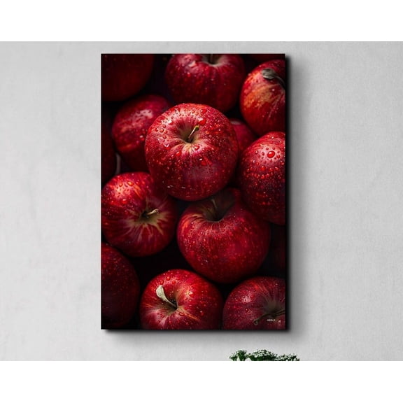 Velto Red Apple Canvas, Rustic Fruit Wall Art, Farmhouse Kitchen or Restaurant Decor, SIZE 8x10 INCLUDE Pine Wood Frame 1.25-Inch