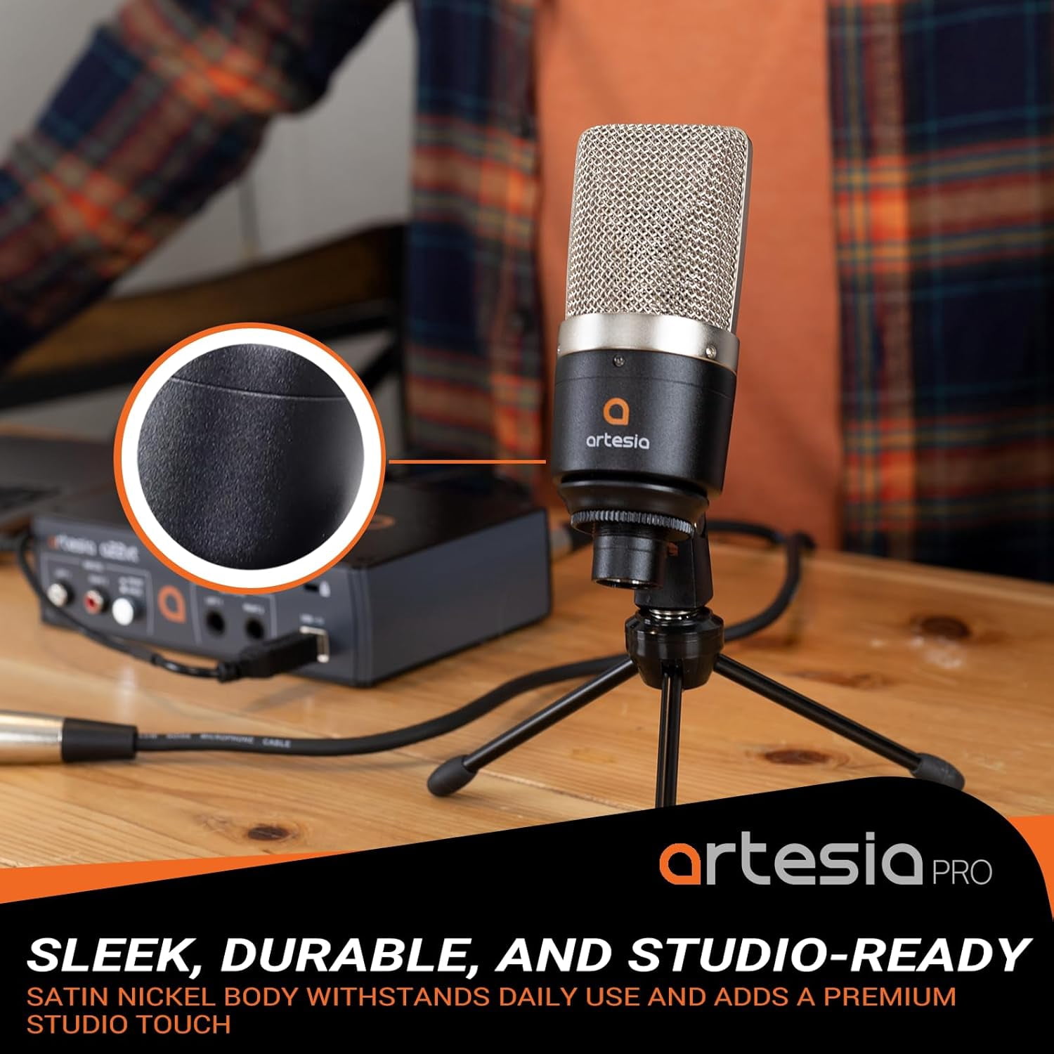 -10 Condenser Microphone with Desktop Stand & 8ft XLR , Professional Cardioid Studio Mic for Vocal Recording