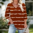 thumbnail image 4 of Plus Size 3/4 Sleeve Tops for Women Trendy Casual V Neck Striped Print Graphic Tee Loose Fit Summer Fall Tshirts (XL, Wine), 4 of 6