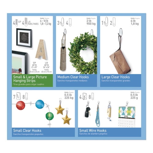 Clear Hooks And Strips, Plastic, Asst, 16 Picture Strips/15 Hooks/22 Strips/pk | Bundle of 10 Packs