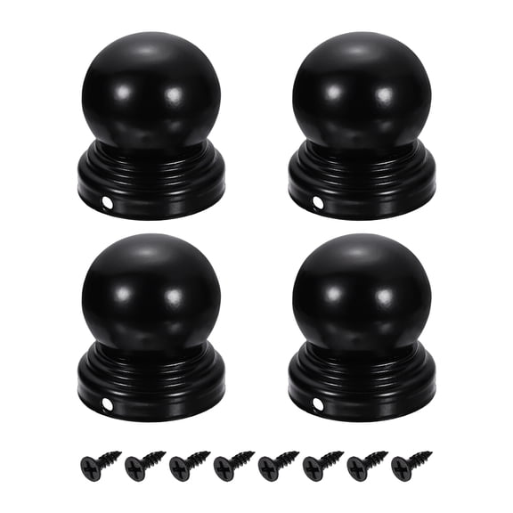 Uxcell 4Pcs 2" Dia Fence Post Caps, Waterproof Ball Top Dome Iron Post Cap Cover with Screw Fit for Outdoor Round Metal Wood Fence Deck Mailbox Patio, Black