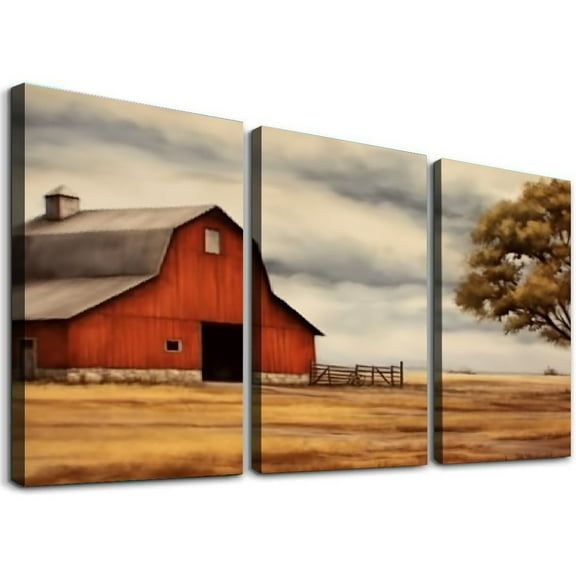 Ullo0ord  Red Barn Canvas Wall Art Old Farm Pictures Wall Decor Rustic Farmhouse Painting Print Bedroom Kitchen Decor  12x16x3pcs