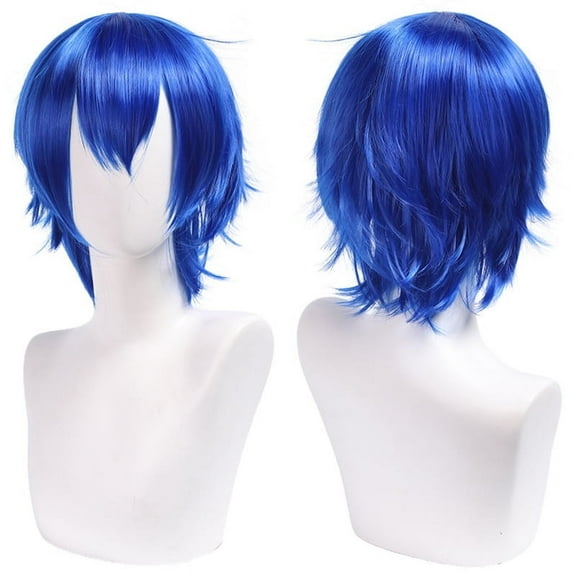 XmhyTop Unisex Short Anime-Style Cosplay Wig, Fluffy Layered Heat-Resistant Synthetic Hair, with Bangs, Ideal for Costume Parties, Prom & Themed Events，Dark Blue