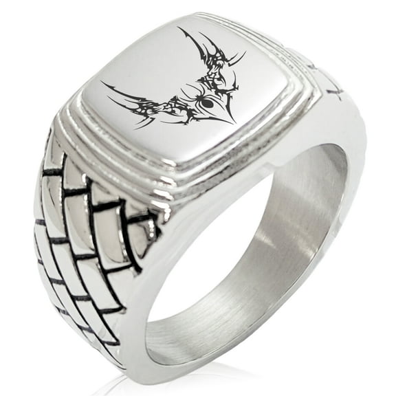 Stainless Steel Wicked Black Widow Geometric Pattern Step-Down Biker Style Polished Ring