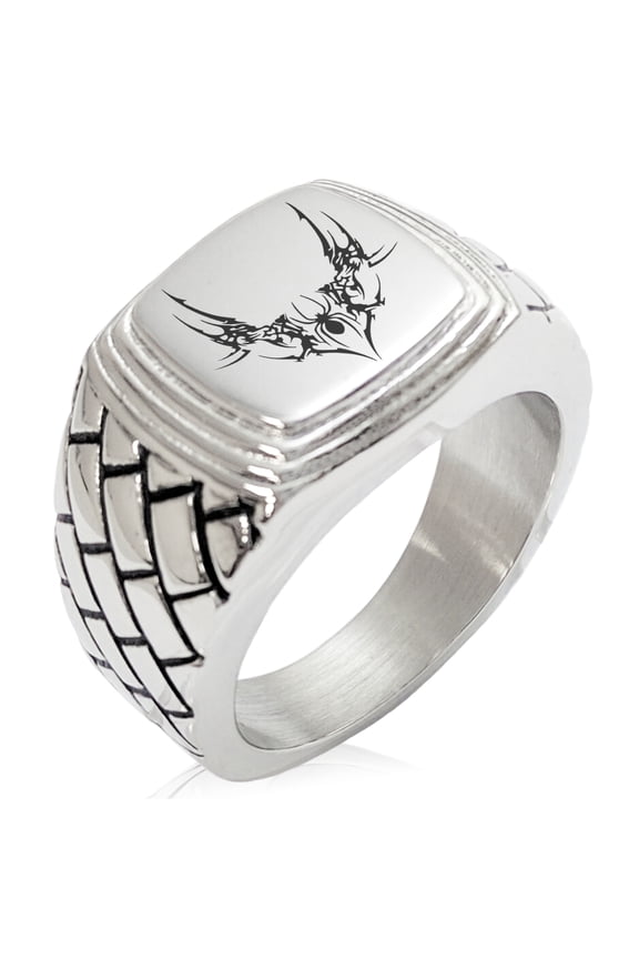 Stainless Steel Wicked Black Widow Geometric Pattern Step-Down Biker Style Polished Ring