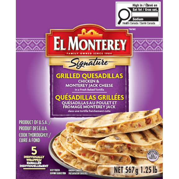 El Monterey Grilled Quesadillas Chicken & Monterey Jack Cheese - 5 individually wrapped, El MontereyChic&Chs Quesadilla