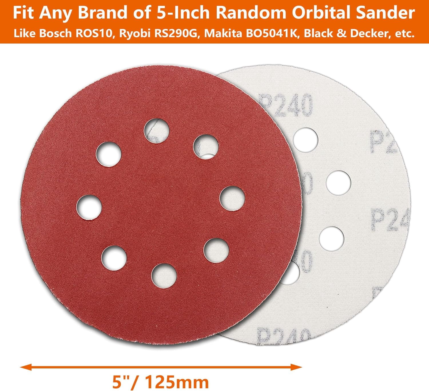 60Pcs Sanding Discs 5 Inch 8 Holes, 1000/800/600/400/320/240 Grit for Random Orbital Sander