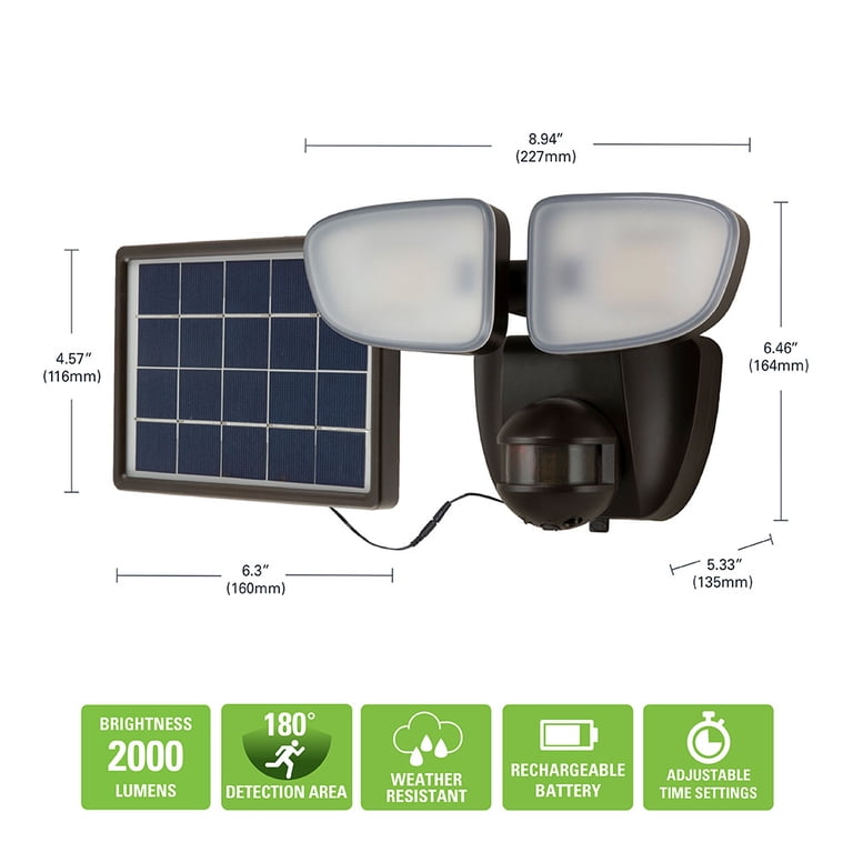 Halo Solar LED Twin Head Flood Light, 2000 Lumens Motion Sensor photo 3