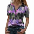 thumbnail image 3 of Camiseta con estampado de rombos coloridos para mujer, Tops sueltos informales coreanos, cuello en V, retales de doble botón, 5XL, 3 of 5