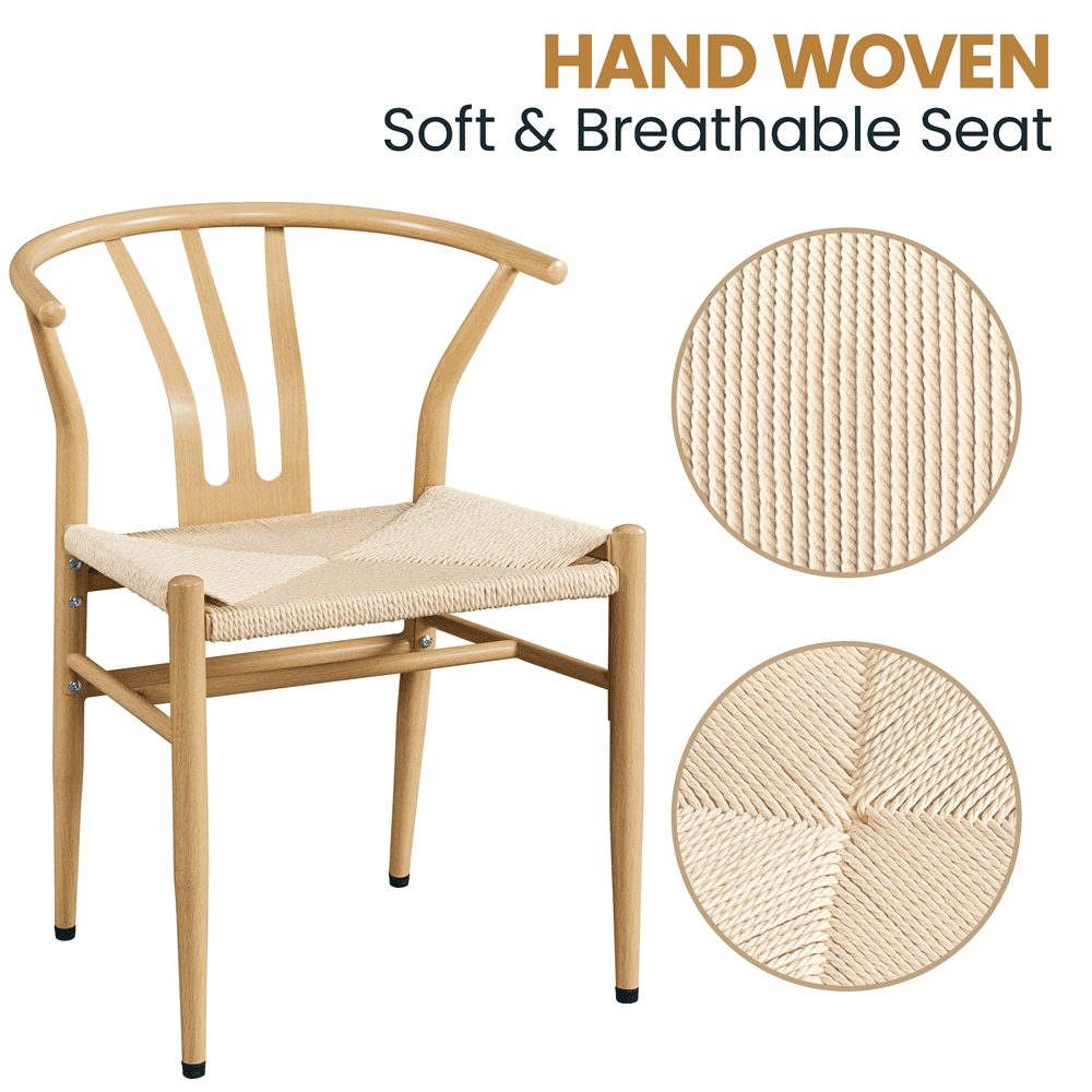Alden Design Mid-Century Weave Dining Chairs with Solid Metal Frame, Wood