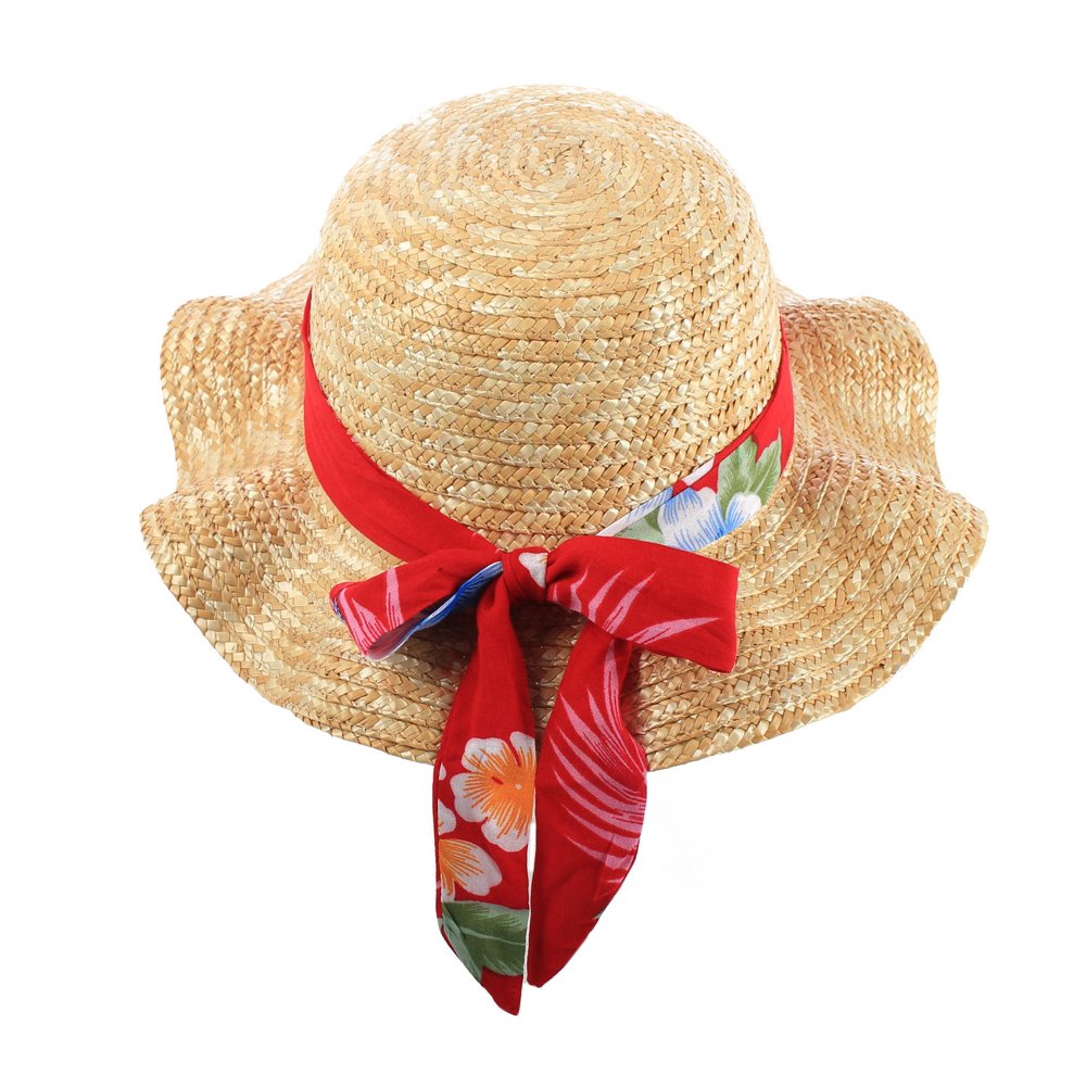 Hawai Hangover Girl Straw Beach Ruffle Edge Sun Hat with Tropical