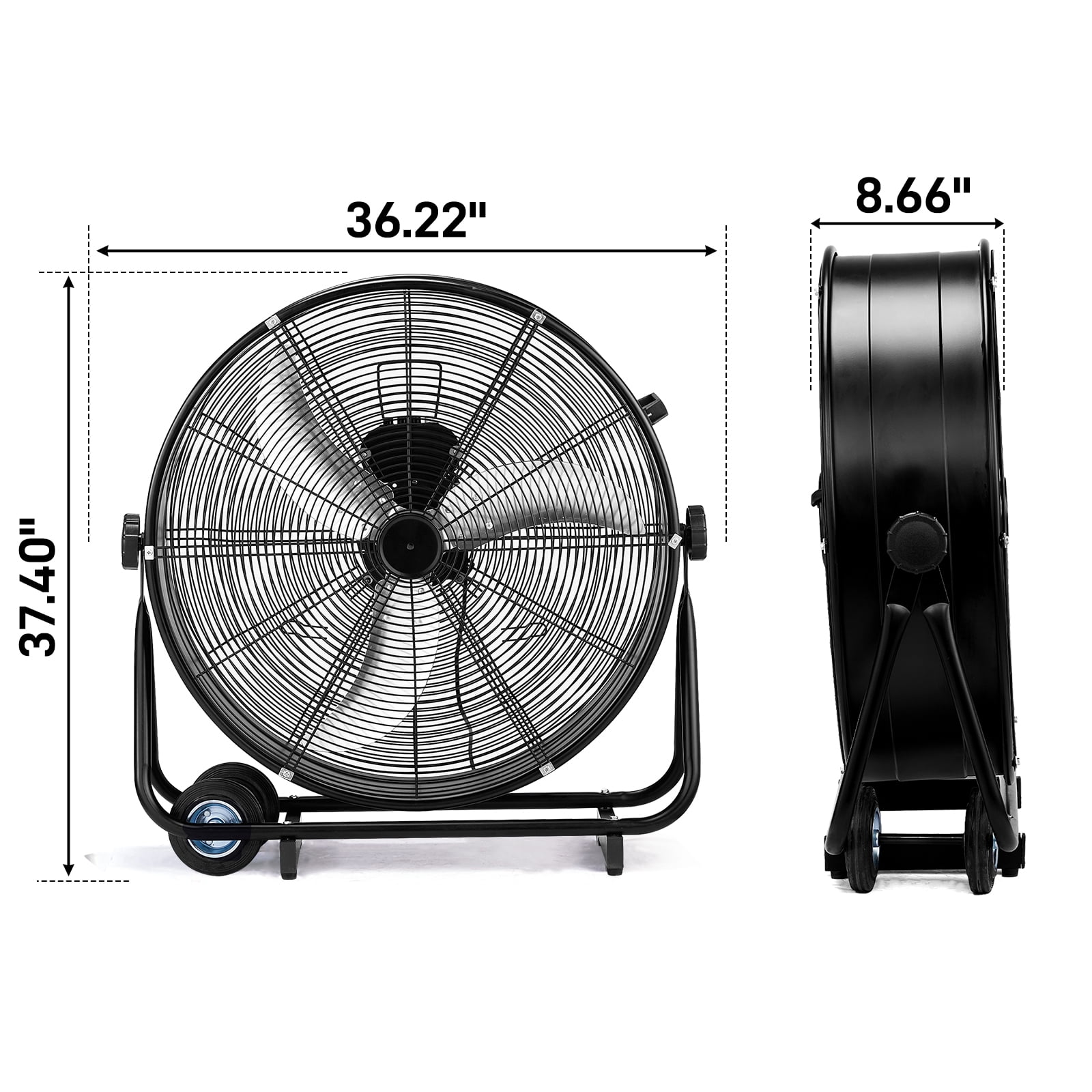 Industrial Drum Fan, 30in 110V 230W High Velocity Floor Fan,3 Speed Heavy Duty Black Metal Air Circulator,Adjustable Tilt with Outer Double Wheels,Copper Motor Single Side for Warehouse Commercial