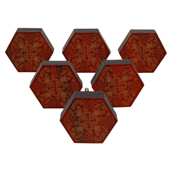 IBA Indianbeautifulart Red Engraved Knobs Wooden Wardrobe Knobs Cabinet Drawer Pull 10 Pcs
