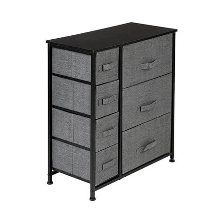 7 Drawers Dresser Furniture Storage Tower Unit For Bedroom, Hallway Closet Office Organization Steel Frame Wood Top Easy Pull Fabric Bins Grey