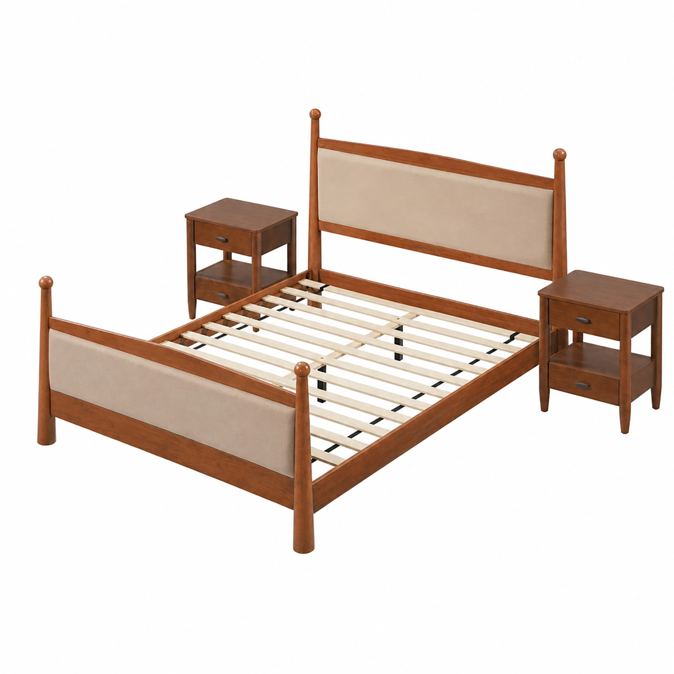 Christopher Knight Home Transitional Bedroom Set, Queen Upholstered Bed with 2 Nightstands, Cherry+Walnut