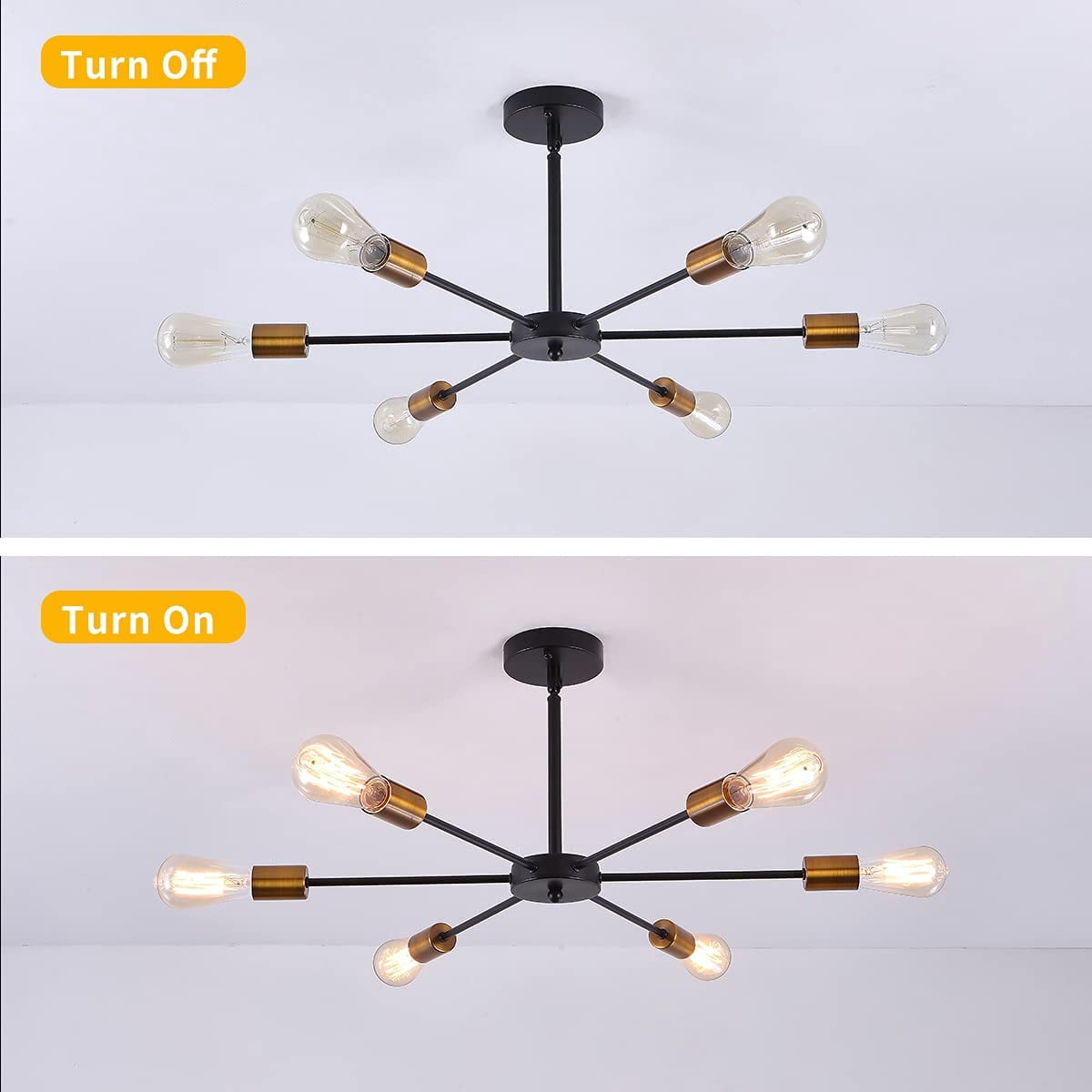 Garwarm Sputnik Chandeliers 6-Light Modern Ceiling Light Fixture Industrial Metal E26 Hanging Pendant Lamp for Farmhouse Kitchen Living Room Lighting