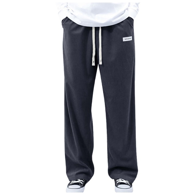 Men's Solid Color Drawstring Waistband Corduroy Wide Leg Pants - Casual Business - Polyester - S-XXXL