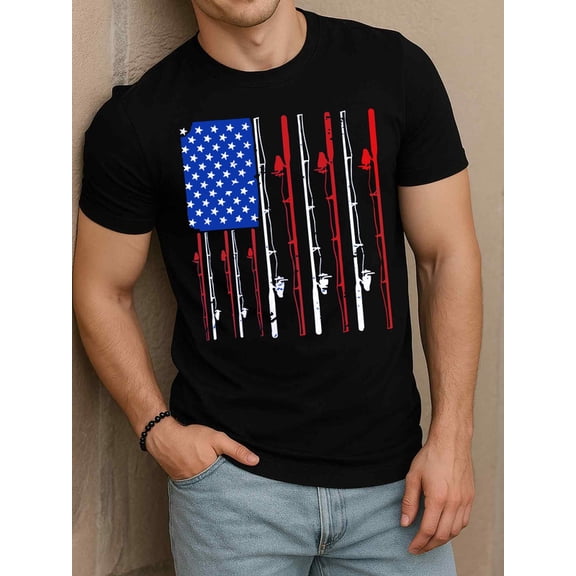 Greenink USA Flag Fishing T-Shirt Men Crew neck T-shirts black 2026 limited edition Hip-hop street style Unique Design Unisex Shirt Graphic Tee tshirts