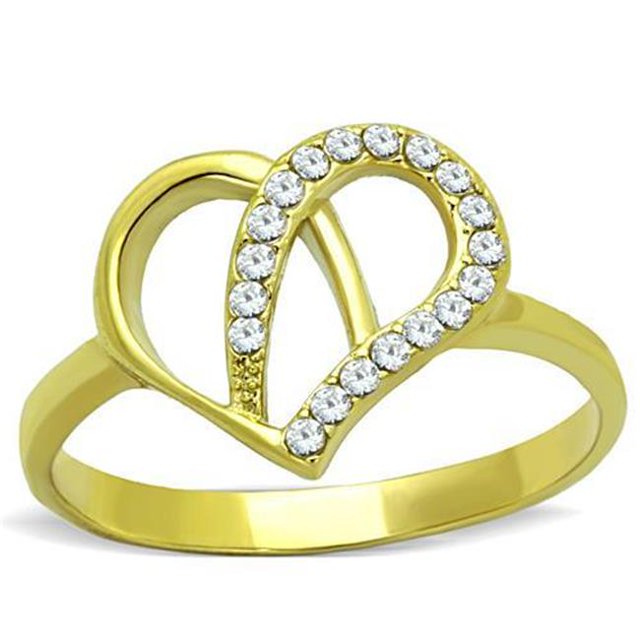 Bague en Acier Inoxydable IP Gold pour Femmes avec AAA Grade CZ en Transparent - Taille 5