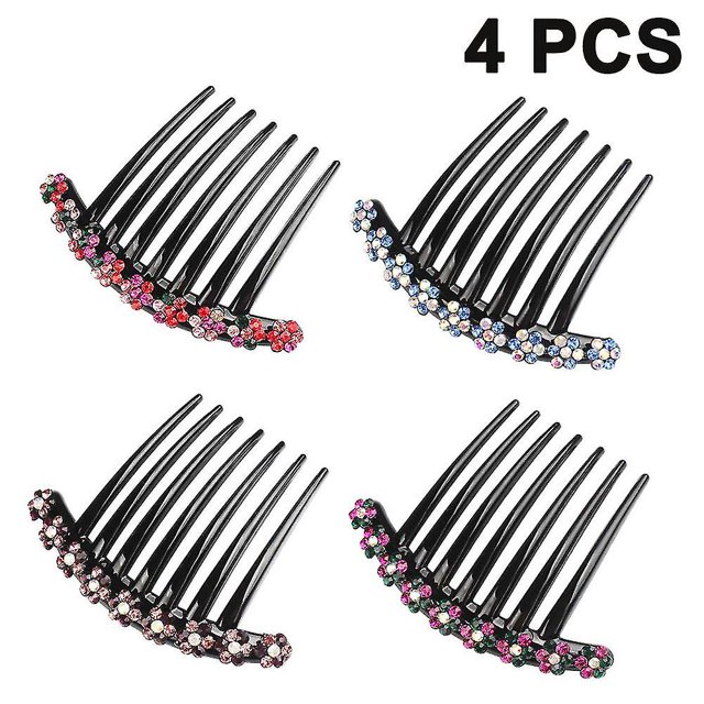 Hair Comb Set Of 4 Rhinestone Teeth Hair Comb Hair Accessories Hair Clip Comb For Women Girls Gift 4 Colours