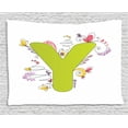 thumbnail image 1 of Letter Y Tapestry, Illustration of Colorful Alphabet Letter Y as Initial with Doodle Floral Motifs, Wall Hanging for Bedroom Living Room Dorm Decor, 60W X 40L Inches, Multicolor, by Ambesonne, 1 of 2