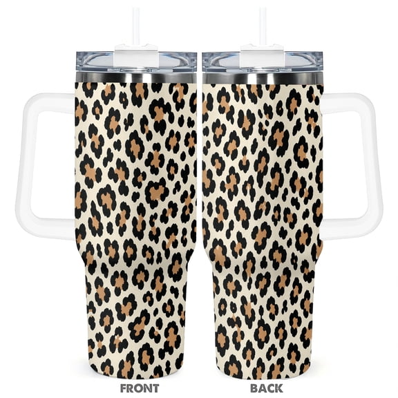 40oz Leopard Print Insulated Tumbler with Handle and Straw Lid Fashion Travel Coffee Cup Car Cup Gift for Women