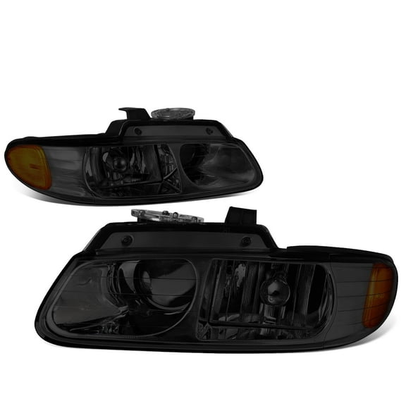DNA Motoring Projector Headlights Assembly for 1996-1999 Caravan Voyager W/Quad, Smoked / Amber