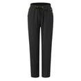 thumbnail image 4 of vigerkar Women's Cotton Linen Casual Pants Elastic Waisted Drawstring Pockets with Palazzo Trousers Business Pants Black, L, 4 of 6