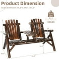 thumbnail image 4 of Outdoor 2-Person Wooden Adirondack Bench, Conversation Furniture Set with Patio Rustic Loveseat & Built-in Table, Carbonized Garden Bench Fire Pit Chair for Backyard Porch Pool Deck, 4 of 7