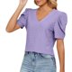 thumbnail image 1 of Gibobby Camisetas Mujer Manga Corta Camiseta suelta informal con cuello en V para mujer, blusa manga corta con estampado(Morado,XL), 1 of 5